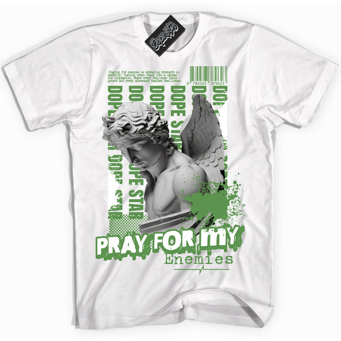Cool White Shirt with “ Pray Enemies” design that perfectly matches Chlorophyll 1s Sneakers.