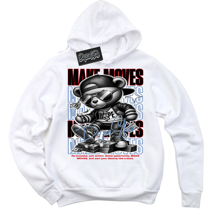 Cool White Hoodie with “ Makin Moves ”  design that Perfectly Matches Industrial Blue Sashiko 1s Sneakers.