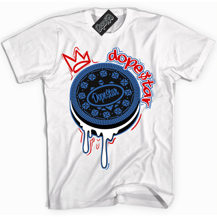 Cool White Shirt with “ Oreo DS” design that perfectly matches Industrial Blue Sashiko 1s Sneakers.
