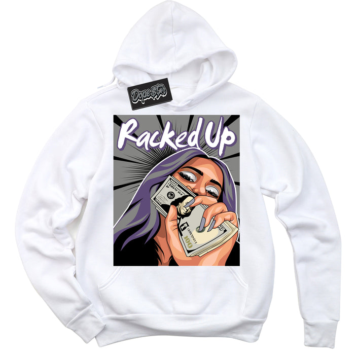Cool White Hoodie with “ Racked Up ”  design that Perfectly Matches Punk Rock 1s Sneakers.