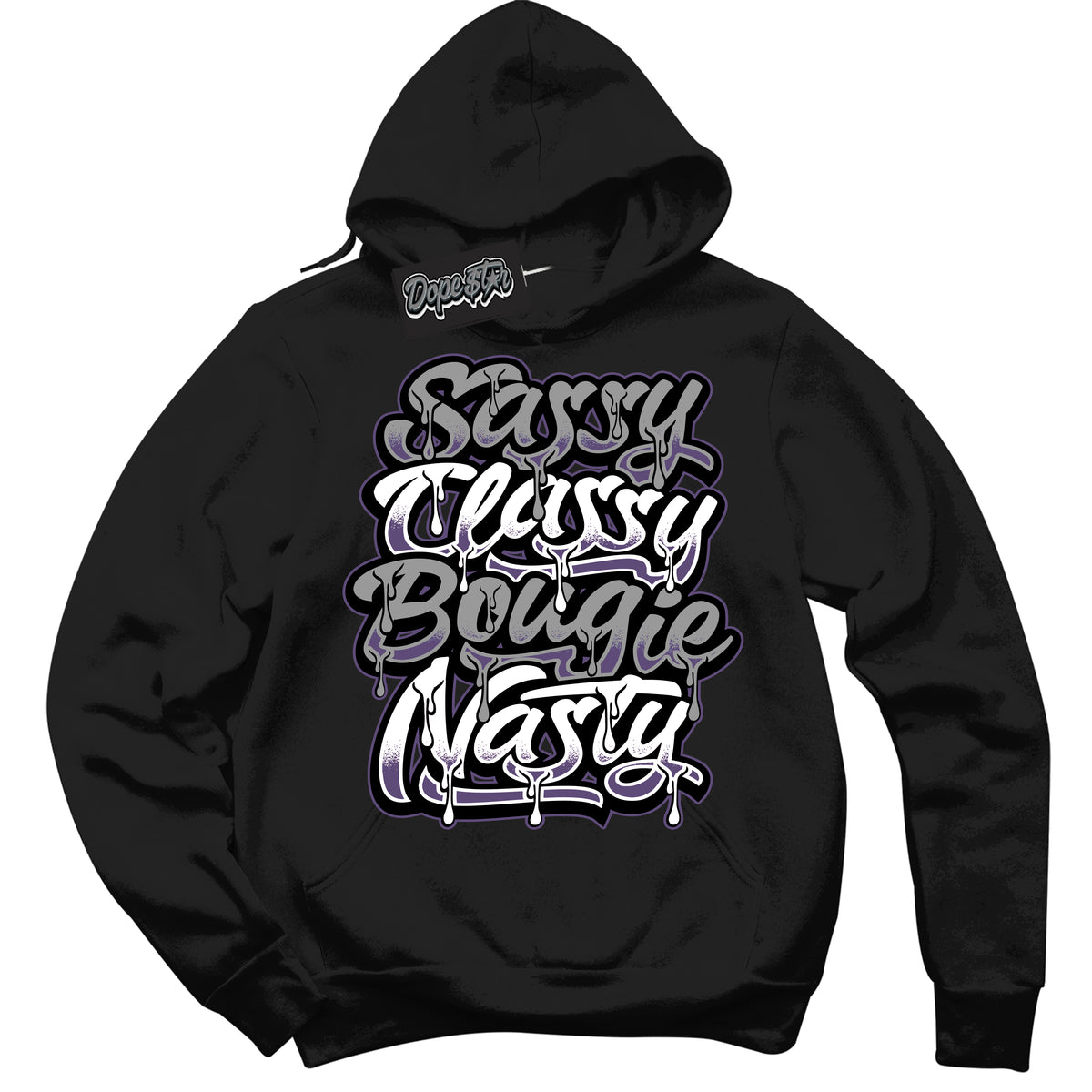 Cool Black Hoodie with “ Sassy Classy ”  design that Perfectly Matches Punk Rock 1s Sneakers.c