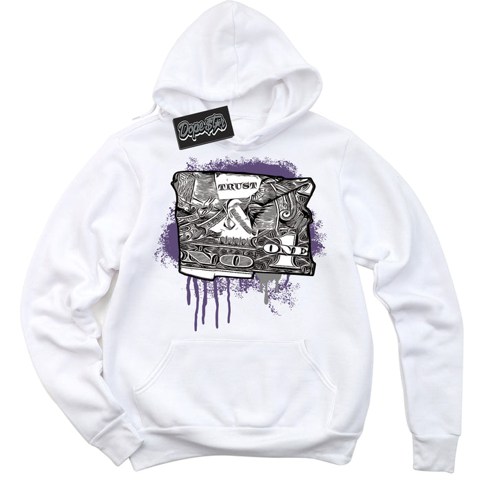 Cool White Hoodie with “ Trust No One Dollar ”  design that Perfectly Matches Punk Rock 1s Sneakers.