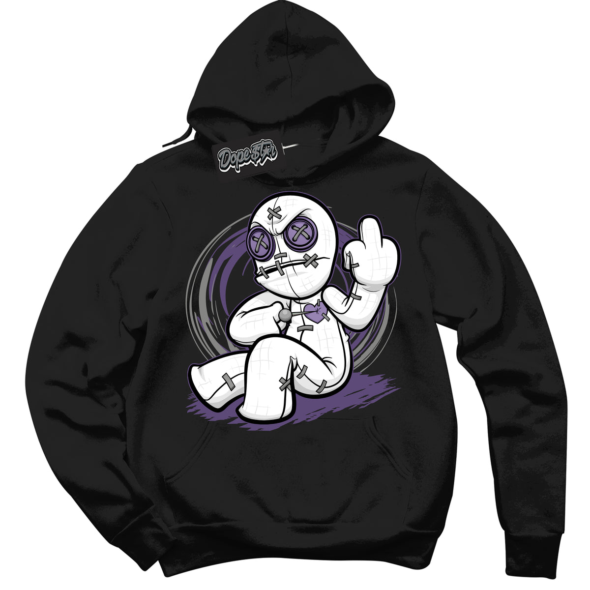 Cool Black Hoodie with “ VooDoo Doll ”  design that Perfectly Matches Punk Rock 1s Sneakers.