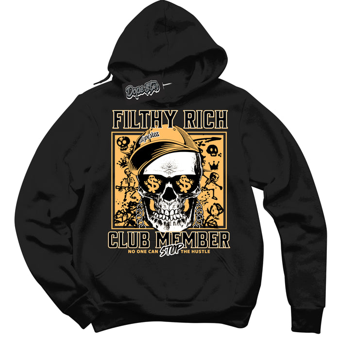 Cool Black Hoodie with “ Filthy Rich ”  design that Perfectly Matches Yellow Ochre 1s Sneakers.