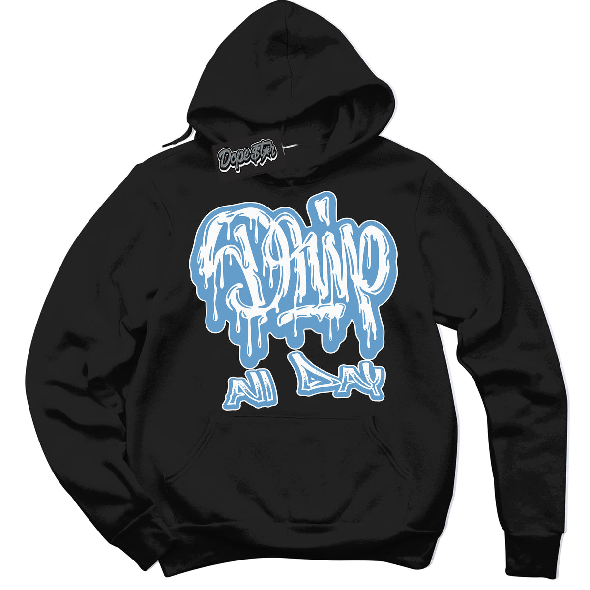 AJ1 Mid Legend Blue ‘Drip All Day’ – Black Streetwear Hoodie | Sneaker Matching sweatshirt for AJ1 Mid Legend Blue | Men's and Women's Streetwear Graphic Hoodie by Sneaker Shirts Outlet.
