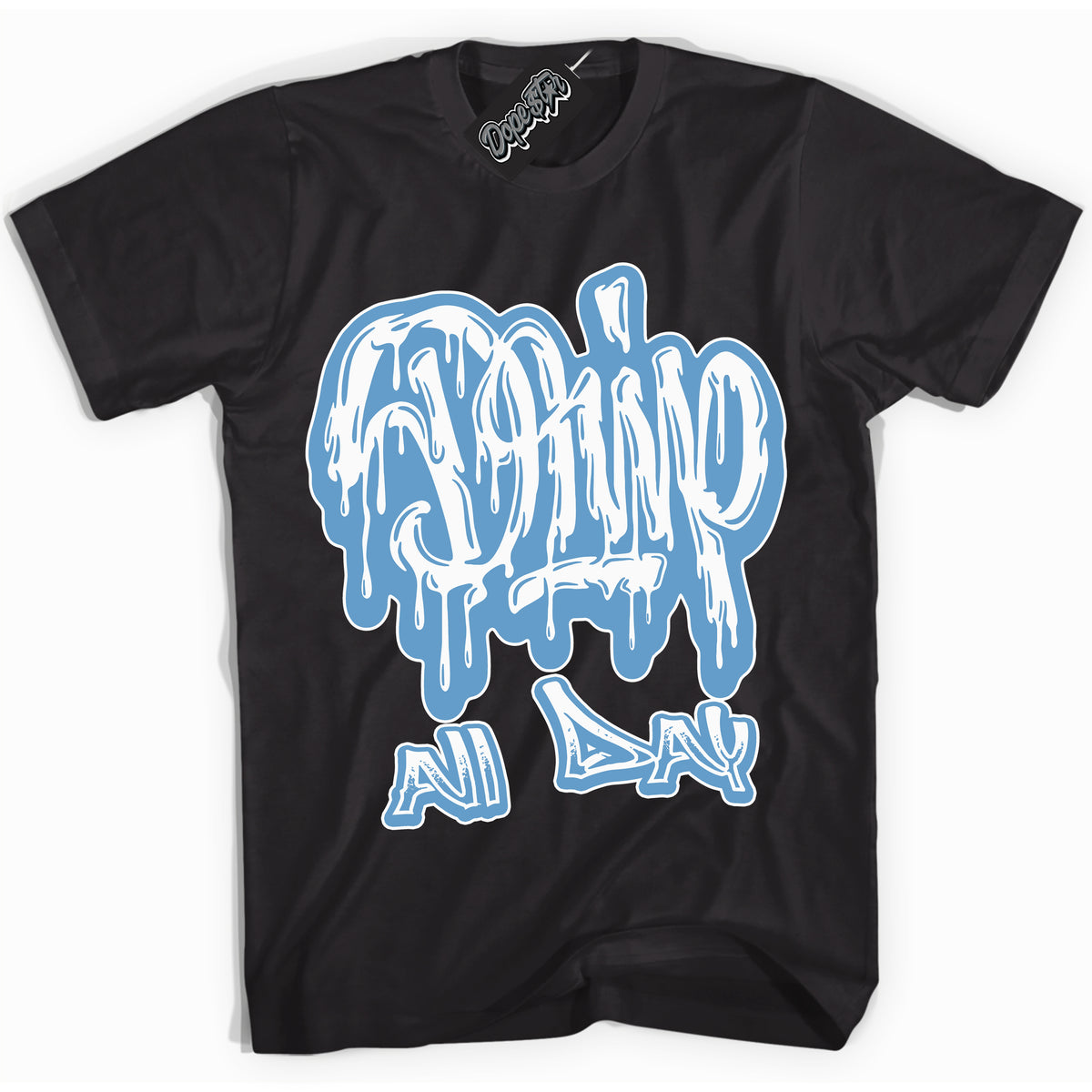 AJ1 Mid Legend Blue ‘Drip All Day’ – Black Streetwear T-Shirt | Sneaker Matching shirt for AJ1 Mid Legend Blue | Men's and Women's Streetwear Graphic Tee by Sneaker Shirts Outlet.
