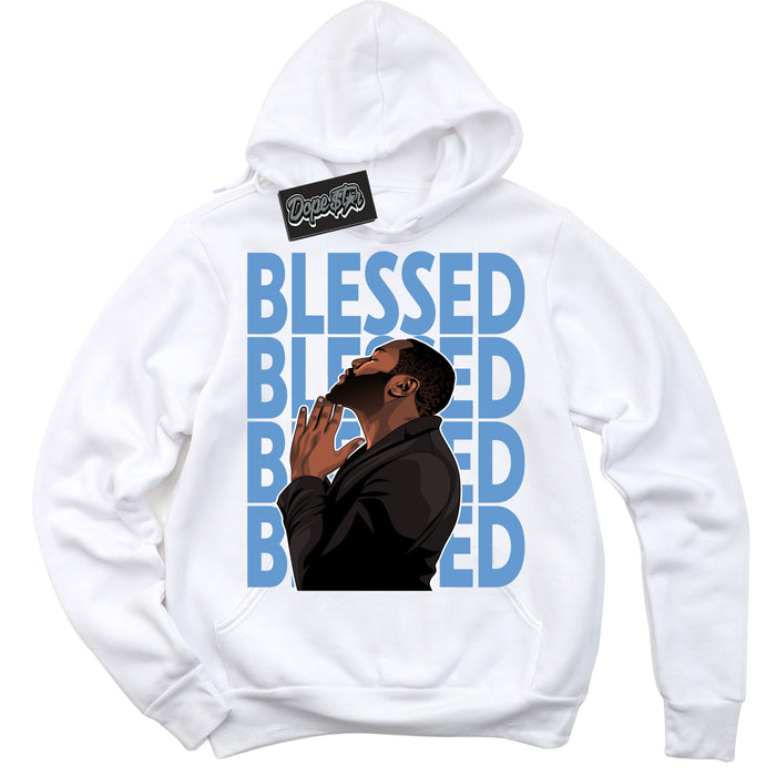 AJ1 Mid Legend Blue ‘God Blessed’ – White Streetwear Hoodie | Sneaker Matching sweatshirt for AJ1 Mid Legend Blue | Men's and Women's Streetwear Graphic Hoodie by Sneaker Shirts Outlet.

