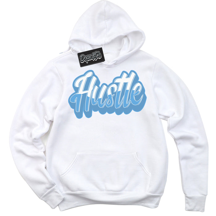 AJ1 Mid Legend Blue ‘Hustle’ – White Streetwear Hoodie | Sneaker Matching sweatshirt for AJ1 Mid Legend Blue | Men's and Women's Streetwear Graphic Hoodie by Sneaker Shirts Outlet.
