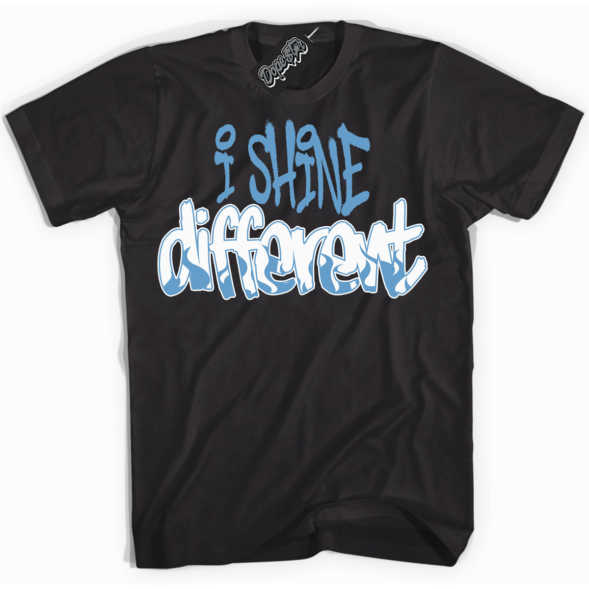 AJ1 Mid Legend Blue ‘I Shine Different’ – Black Streetwear T-Shirt | Sneaker Matching shirt for AJ1 Mid Legend Blue | Men's and Women's Streetwear Graphic Tee by Sneaker Shirts Outlet.
