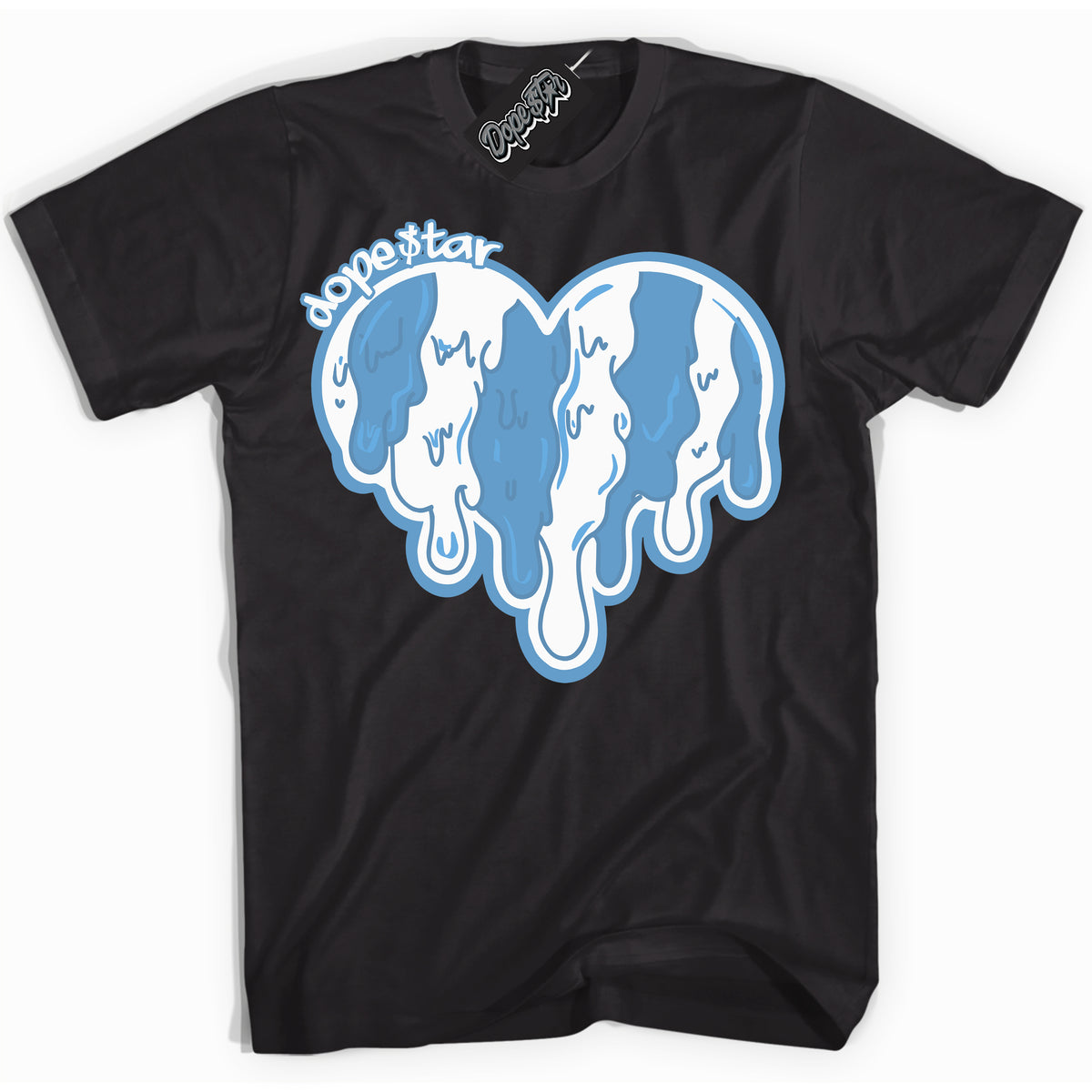 AJ1 Mid Legend Blue ‘Melting Heart’ – Black Streetwear T-Shirt | Sneaker Matching shirt for AJ1 Mid Legend Blue | Men's and Women's Streetwear Graphic Tee by Sneaker Shirts Outlet.
