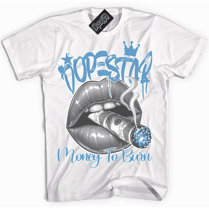 AJ1 Mid Legend Blue ‘Money To Burn’ – White Streetwear T-Shirt | Sneaker Matching shirt for AJ1 Mid Legend Blue | Men's and Women's Streetwear Graphic Tee by Sneaker Shirts Outlet.
