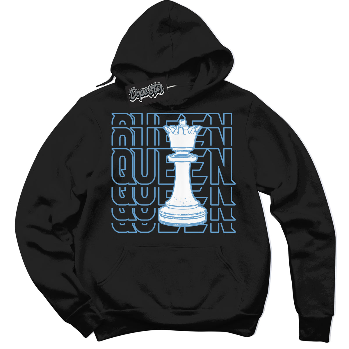 AJ1 Mid Legend Blue ‘Queen Chess’ – Black Streetwear Hoodie | Sneaker Matching sweatshirt for AJ1 Mid Legend Blue | Men's and Women's Streetwear Graphic Hoodie by Sneaker Shirts Outlet.
