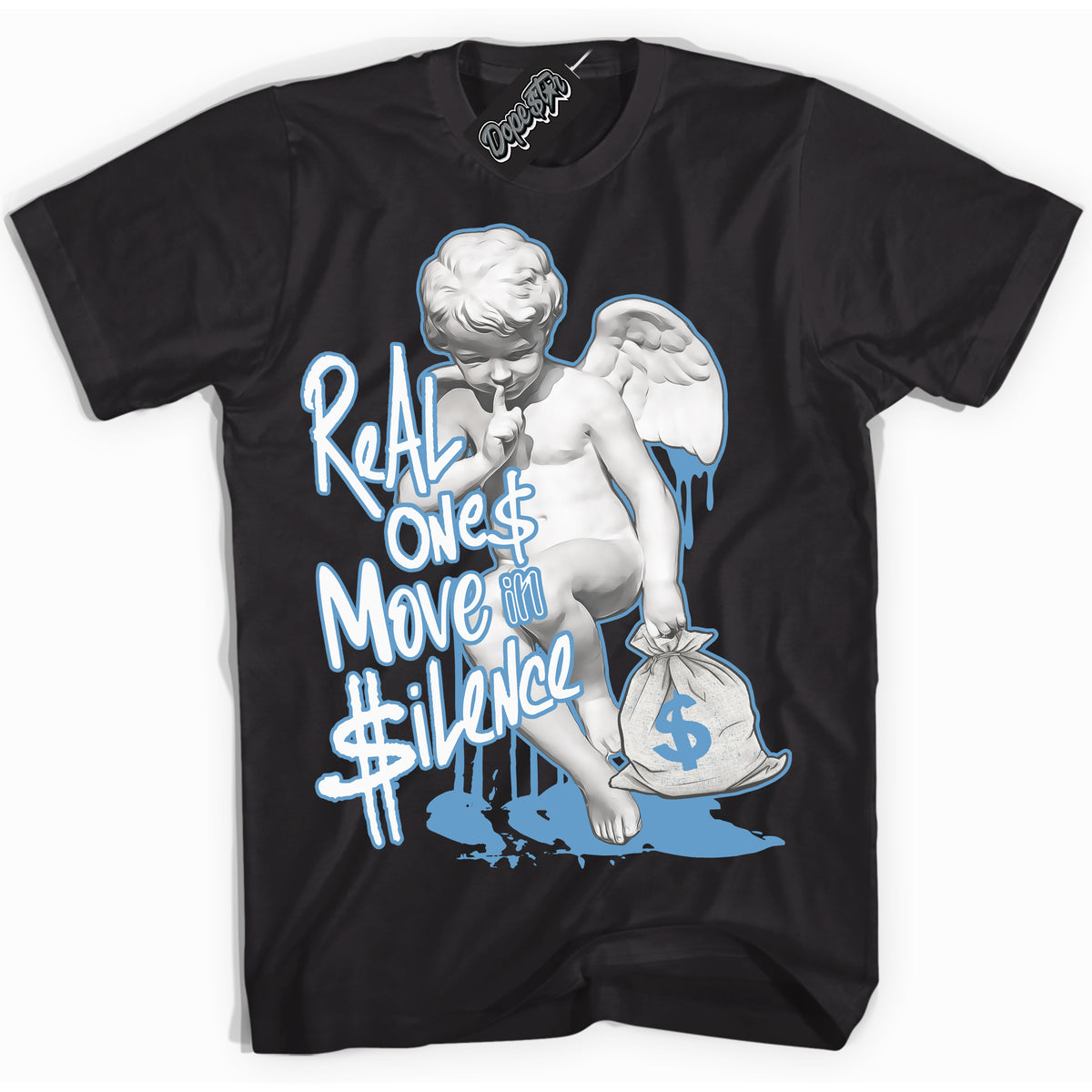 AJ1 Mid Legend Blue ‘Real Ones Cherub’ – Black Streetwear T-Shirt | Sneaker Matching shirt for AJ1 Mid Legend Blue | Men's and Women's Streetwear Graphic Tee by Sneaker Shirts Outlet.
