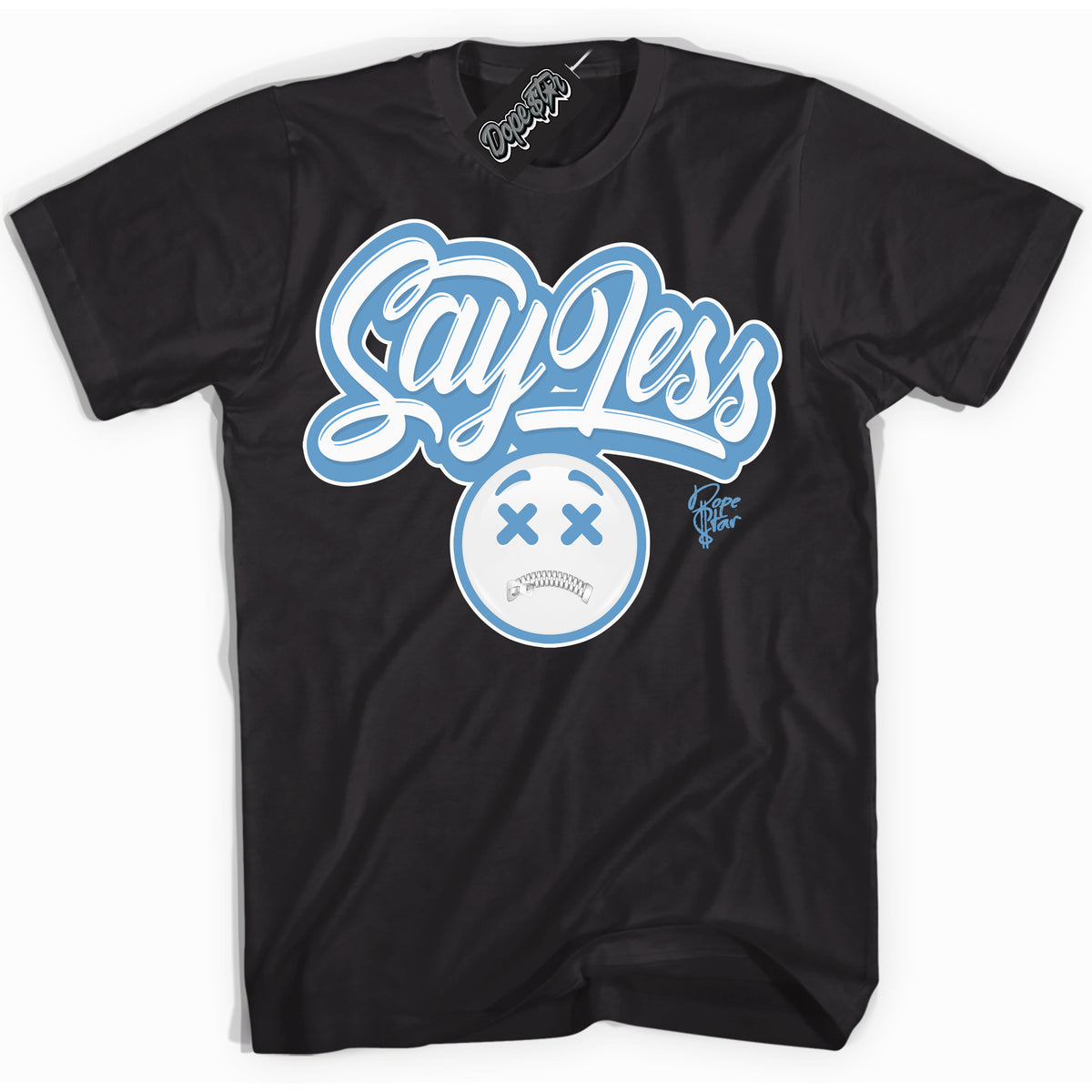 AJ1 Mid Legend Blue ‘Say Less’ – Black Streetwear T-Shirt | Sneaker Matching shirt for AJ1 Mid Legend Blue | Men's and Women's Streetwear Graphic Tee by Sneaker Shirts Outlet.
