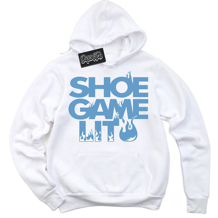AJ1 Mid Legend Blue ‘Shoe Game Lit’ – White Streetwear Hoodie | Sneaker Matching sweatshirt for AJ1 Mid Legend Blue | Men's and Women's Streetwear Graphic Hoodie by Sneaker Shirts Outlet.
