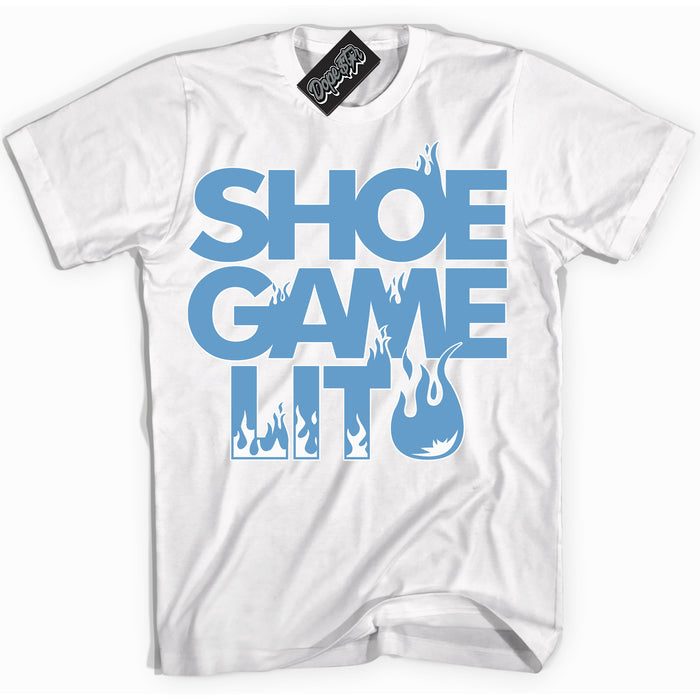 AJ1 Mid Legend Blue ‘Shoe Game Lit’ – White Streetwear T-Shirt | Sneaker Matching shirt for AJ1 Mid Legend Blue | Men's and Women's Streetwear Graphic Tee by Sneaker Shirts Outlet.
