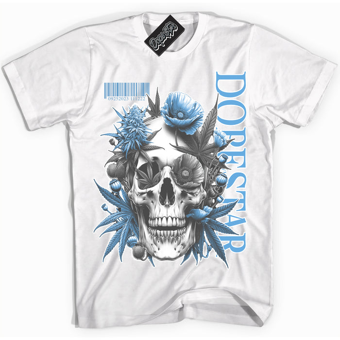 AJ1 Mid Legend Blue ‘Skull Poppies’ – White Streetwear T-Shirt | Sneaker Matching shirt for AJ1 Mid Legend Blue | Men's and Women's Streetwear Graphic Tee by Sneaker Shirts Outlet.
