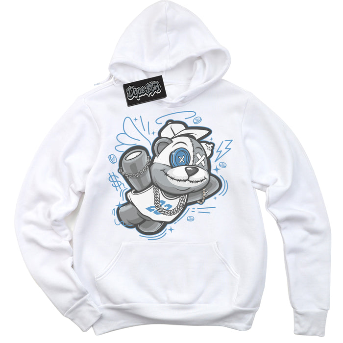AJ1 Mid Legend Blue ‘Slam Dunk Bear’ – White Streetwear Hoodie | Sneaker Matching sweatshirt for AJ1 Mid Legend Blue | Men's and Women's Streetwear Graphic Hoodie by Sneaker Shirts Outlet.
