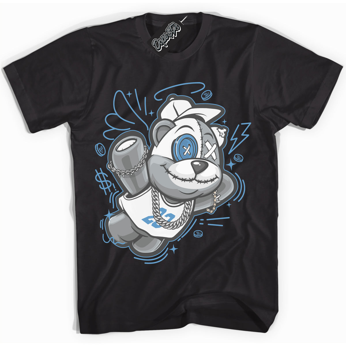 AJ1 Mid Legend Blue ‘Slam Dunk Bear’ – Black Streetwear T-Shirt | Sneaker Matching shirt for AJ1 Mid Legend Blue | Men's and Women's Streetwear Graphic Tee by Sneaker Shirts Outlet.
