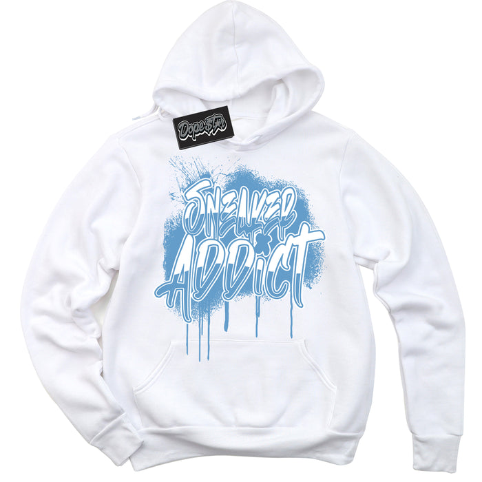 AJ1 Mid Legend Blue ‘Sneaker Addict’ – White Streetwear Hoodie | Sneaker Matching sweatshirt for AJ1 Mid Legend Blue | Men's and Women's Streetwear Graphic Hoodie by Sneaker Shirts Outlet.
