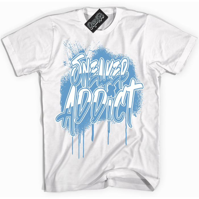 AJ1 Mid Legend Blue ‘Sneaker Addict’ – White Streetwear T-Shirt | Sneaker Matching shirt for AJ1 Mid Legend Blue | Men's and Women's Streetwear Graphic Tee by Sneaker Shirts Outlet.
