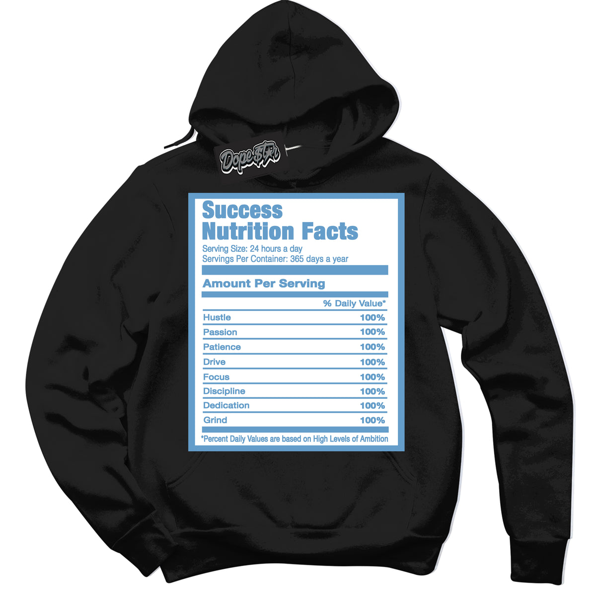 AJ1 Mid Legend Blue ‘Success Nutrition’ – Black Streetwear Hoodie | Sneaker Matching sweatshirt for AJ1 Mid Legend Blue | Men's and Women's Streetwear Graphic Hoodie by Sneaker Shirts Outlet.