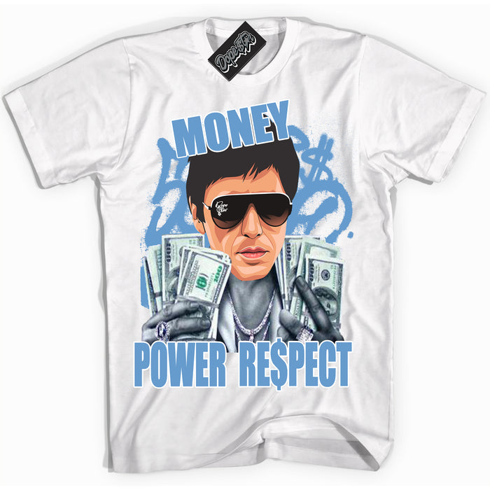 AJ1 Mid Legend Blue ‘Tony Montana’ – White Streetwear T-Shirt | Sneaker Matching shirt for AJ1 Mid Legend Blue | Men's and Women's Streetwear Graphic Tee by Sneaker Shirts Outlet.
