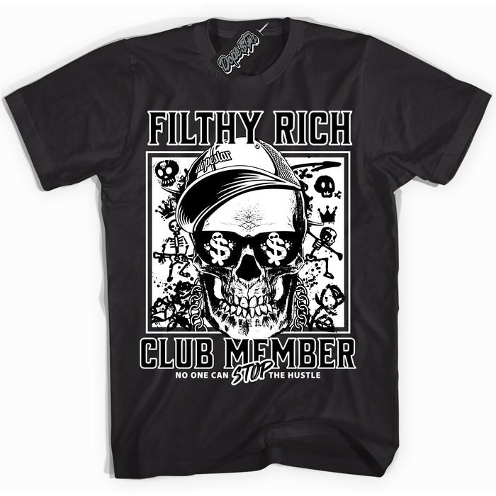 AJ1 Mid Off Noir Toe ‘Filthy Rich’ – Black Streetwear T-Shirt | Sneaker Matching shirt for AJ1 Mid Off Noir Toe | Men's and Women's Streetwear Graphic Tee by Sneaker Shirts Outlet.
