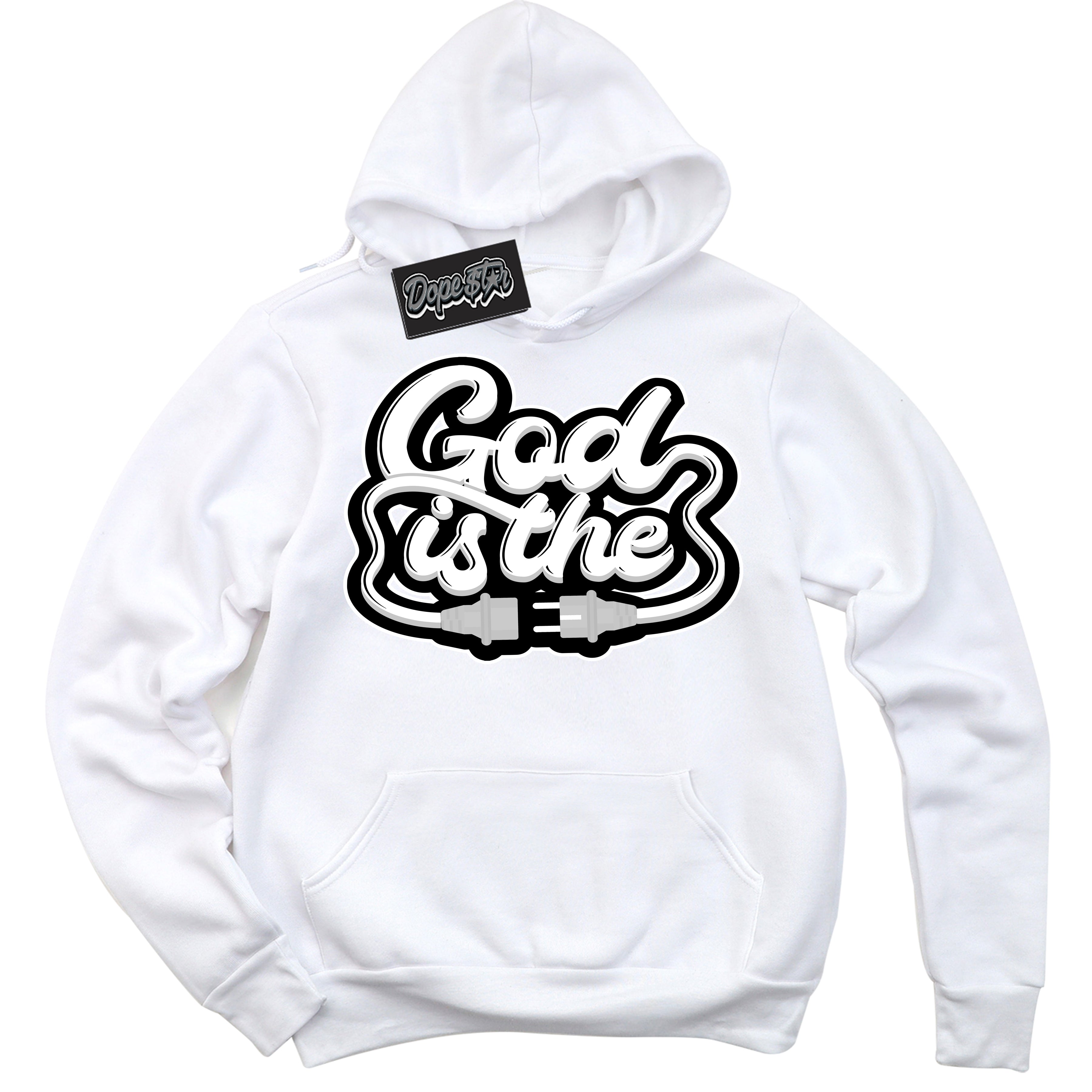 AJ1 Mid Off Noir Toe ‘God Is The’ – White Streetwear Hoodie | Sneaker Matching sweatshirt for AJ1 Mid Off Noir Toe | Men's and Women's Streetwear Graphic Hoodie by Sneaker Shirts Outlet.
