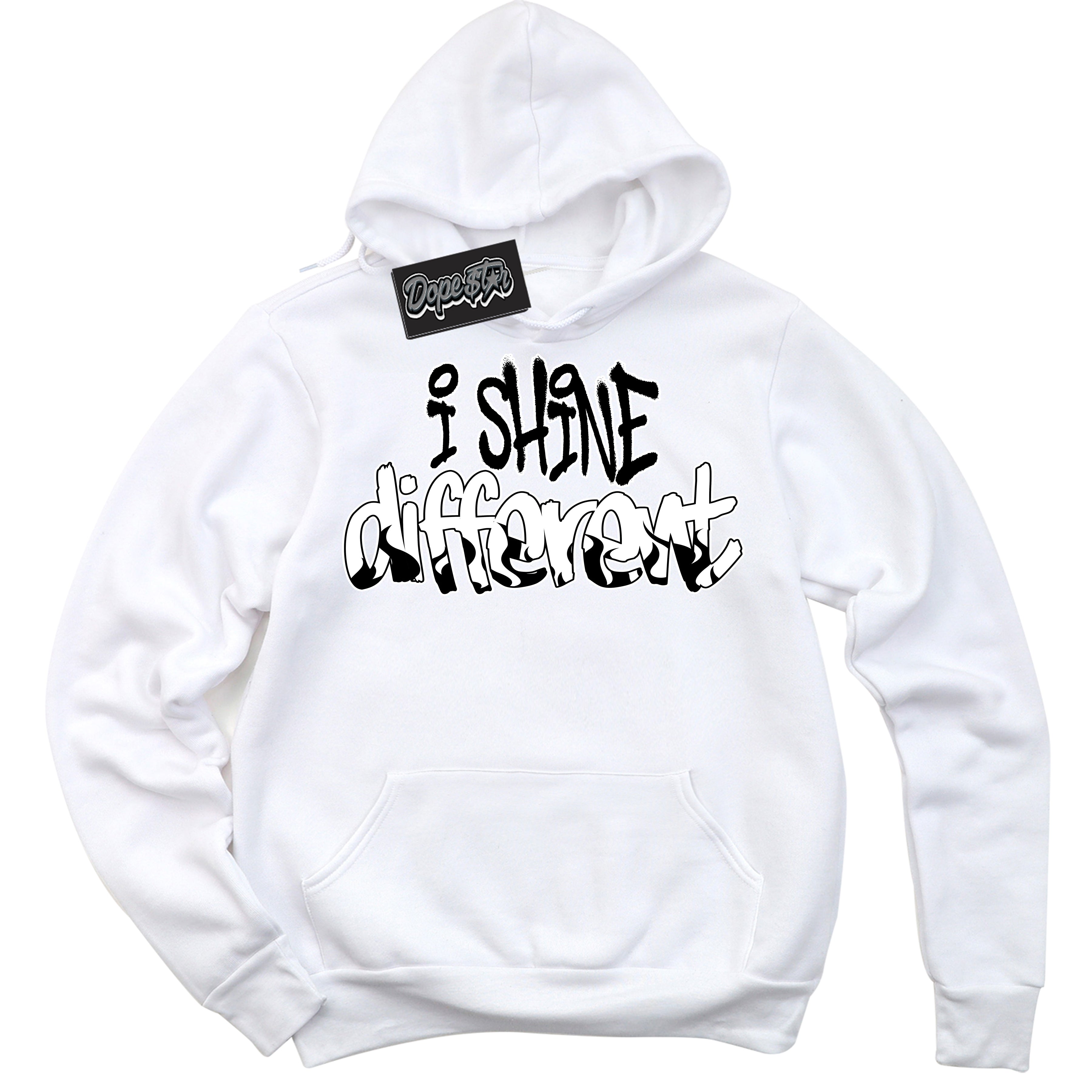AJ1 Mid Off Noir Toe ‘I Shine Different’ – White Streetwear Hoodie | Sneaker Matching sweatshirt for AJ1 Mid Off Noir Toe | Men's and Women's Streetwear Graphic Hoodie by Sneaker Shirts Outlet.
