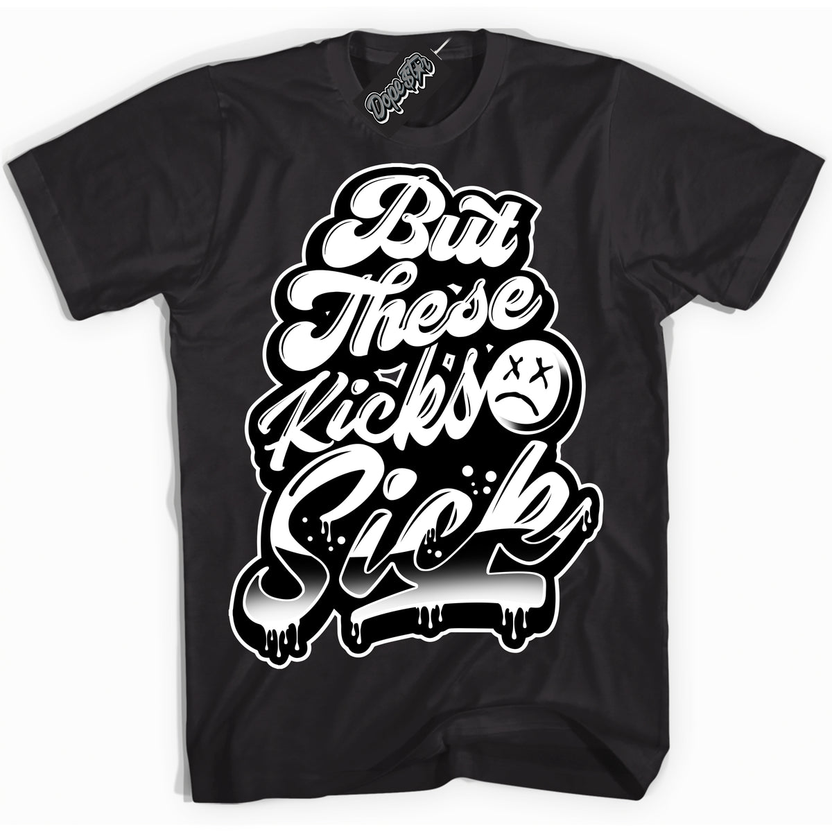 AJ1 Mid Off Noir Toe ‘Kick Sick’ – Black Streetwear T-Shirt | Sneaker Matching shirt for AJ1 Mid Off Noir Toe | Men's and Women's Streetwear Graphic Tee by Sneaker Shirts Outlet.
