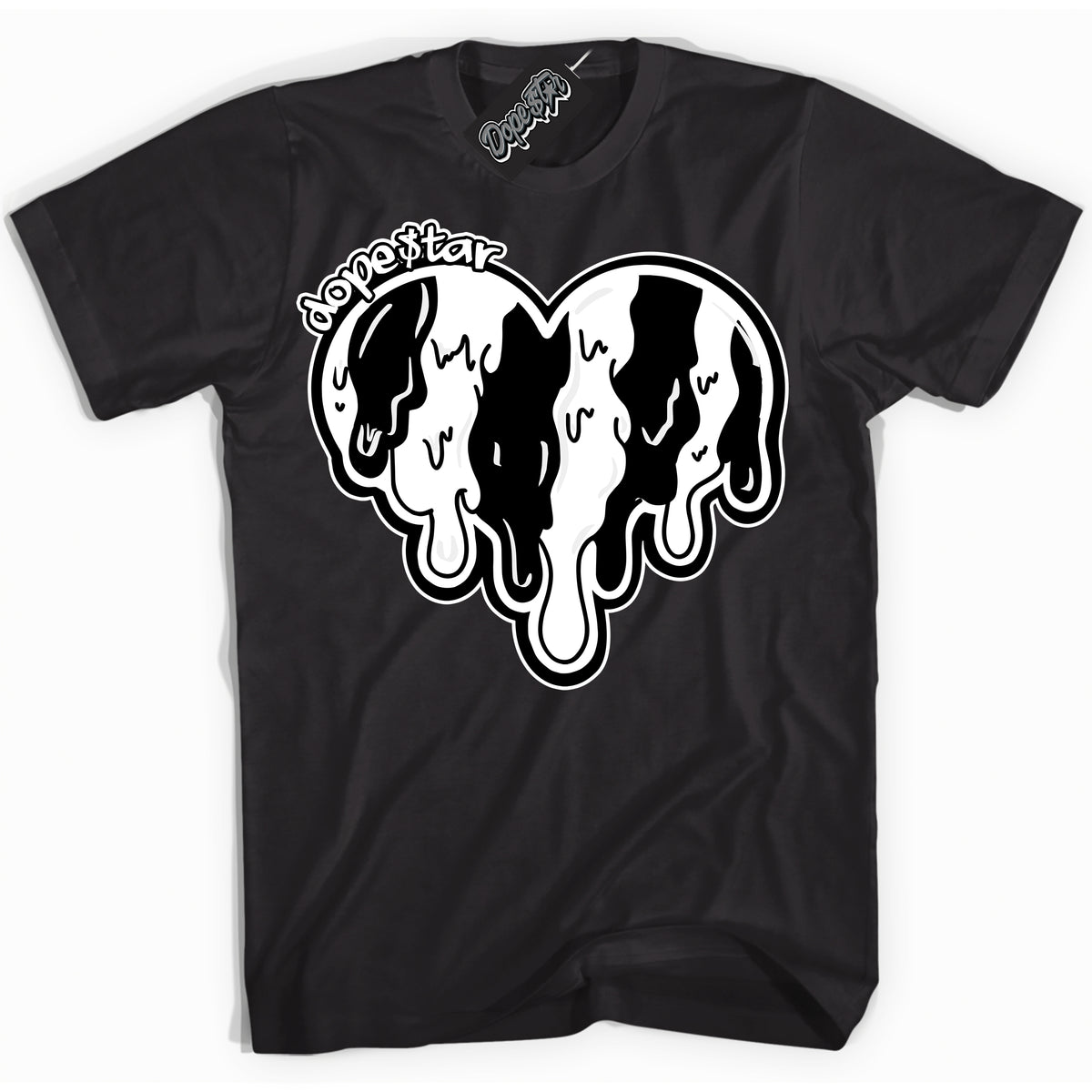 AJ1 Mid Off Noir Toe ‘Melting Heart’ – Black Streetwear T-Shirt | Sneaker Matching shirt for AJ1 Mid Off Noir Toe | Men's and Women's Streetwear Graphic Tee by Sneaker Shirts Outlet.
