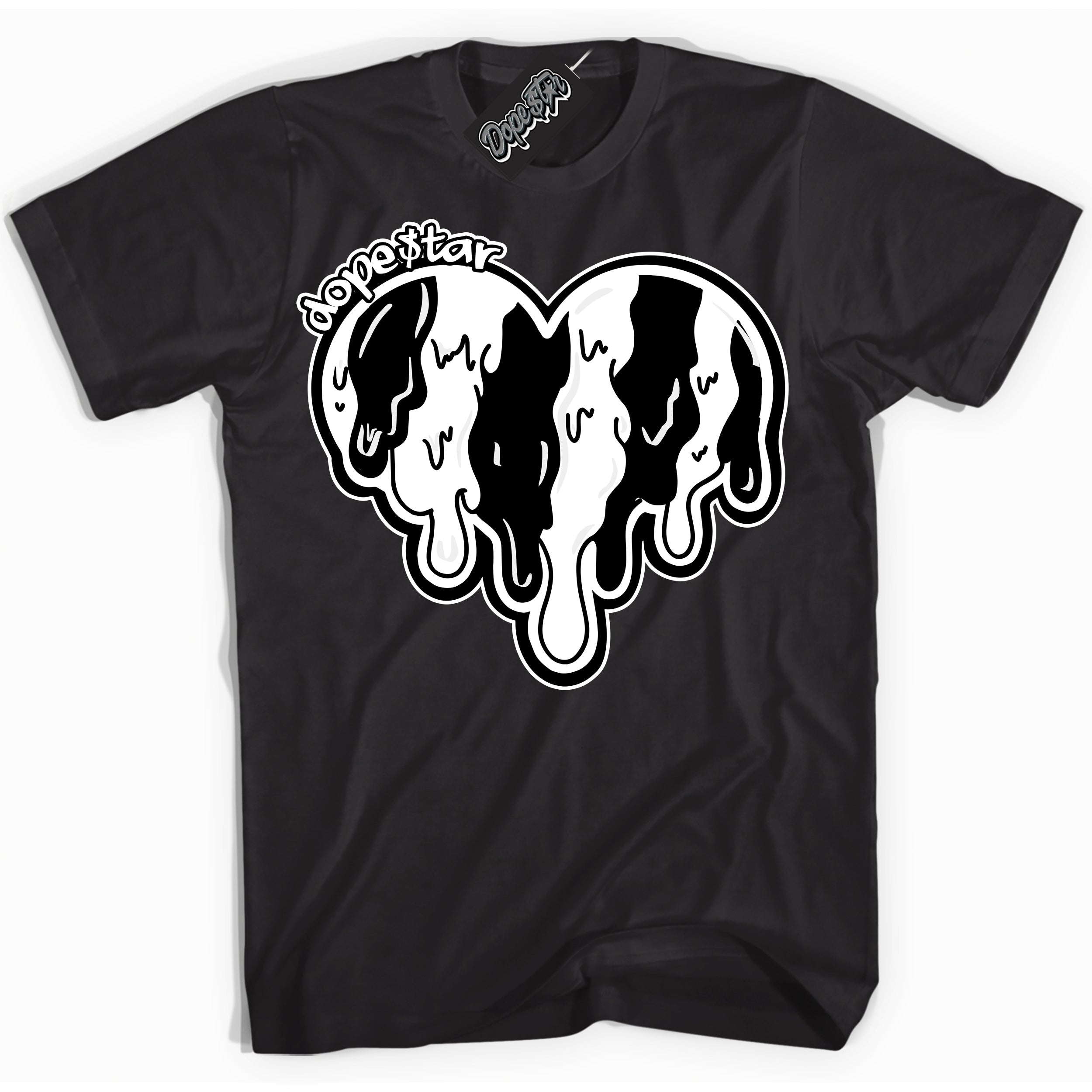 AJ1 Mid Off Noir Toe ‘Melting Heart’ – Black Streetwear T-Shirt | Sneaker Matching shirt for AJ1 Mid Off Noir Toe | Men's and Women's Streetwear Graphic Tee by Sneaker Shirts Outlet.
