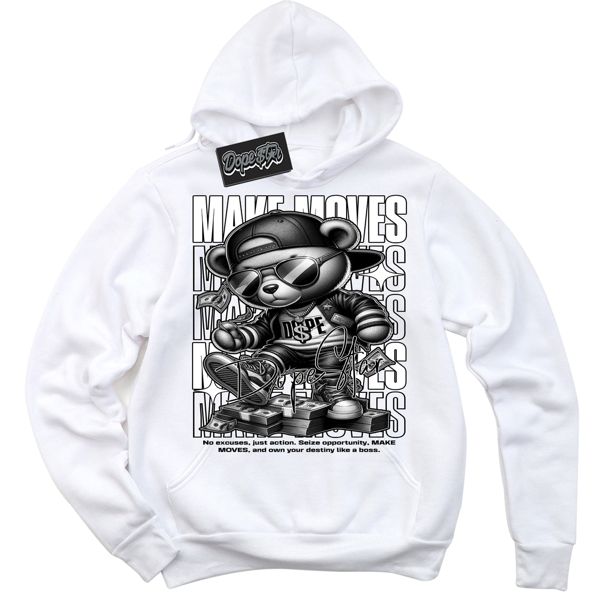 AJ1 Mid Off Noir Toe ‘Make Moves’ – White Streetwear Hoodie | Sneaker Matching sweatshirt for AJ1 Mid Off Noir Toe | Men's and Women's Streetwear Graphic Hoodie by Sneaker Shirts Outlet.
