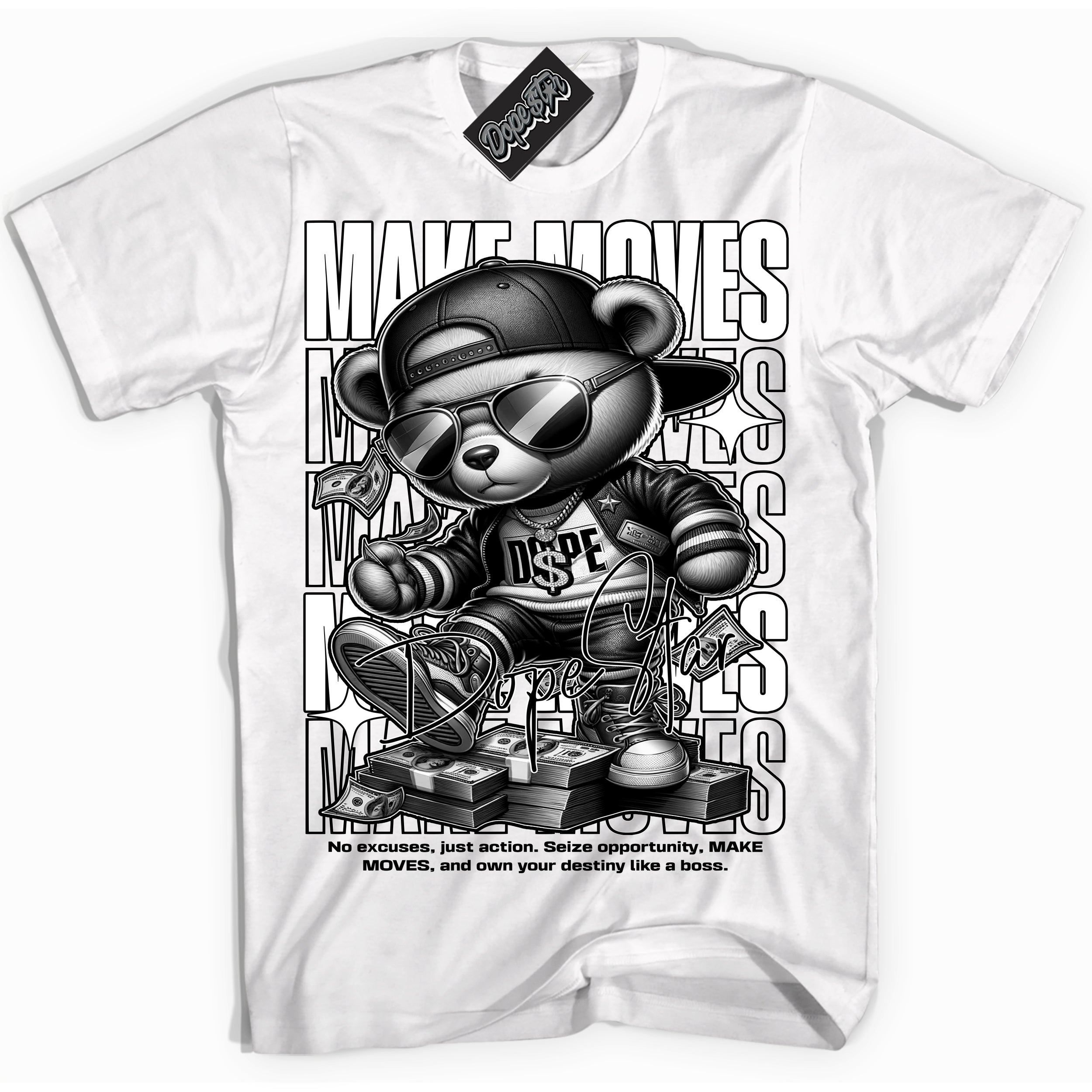 AJ1 Mid Off Noir Toe ‘Make Moves’ – White Streetwear T-Shirt | Sneaker Matching shirt for AJ1 Mid Off Noir Toe | Men's and Women's Streetwear Graphic Tee by Sneaker Shirts Outlet.
