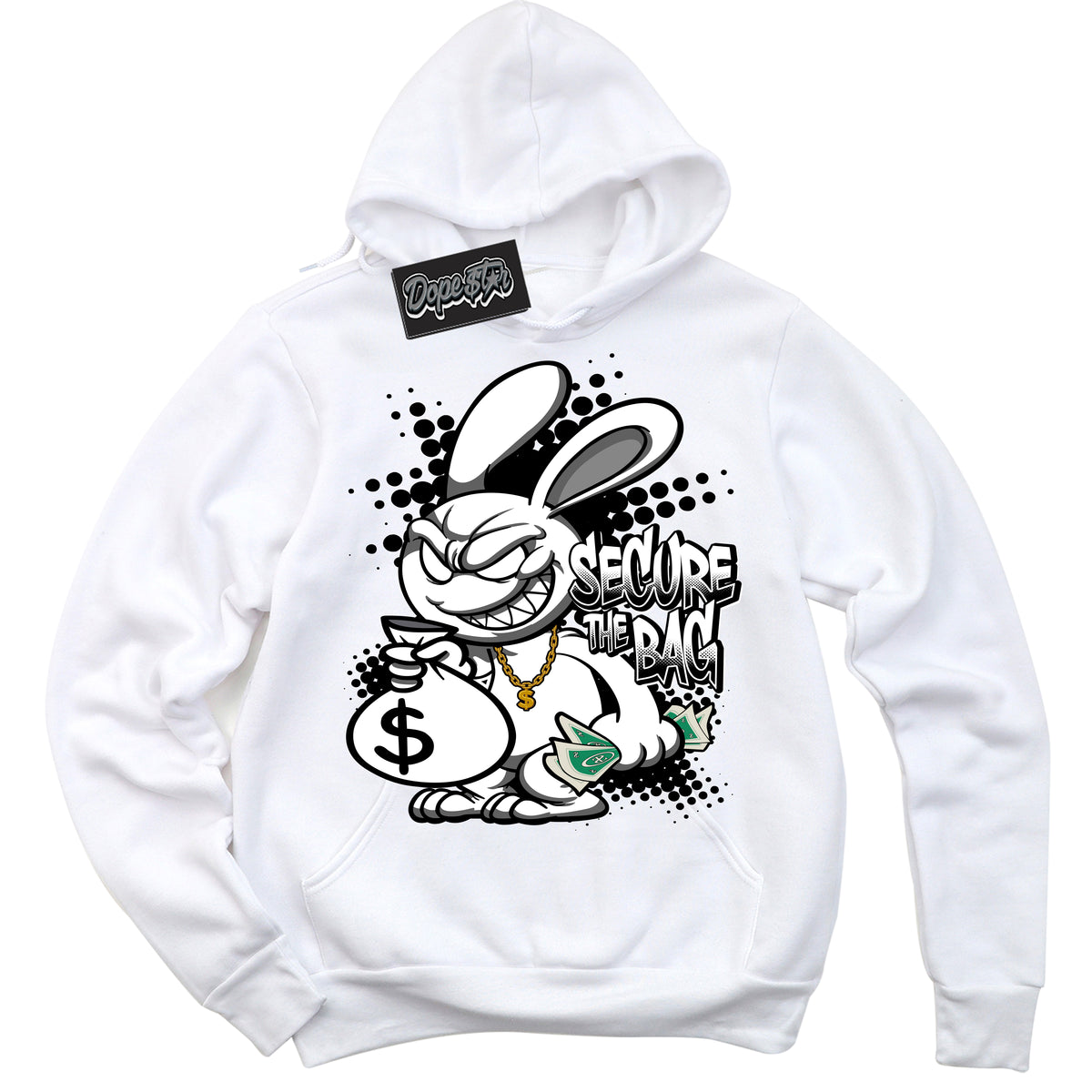 AJ1 Mid Off Noir Toe ‘Secure The Bag’ – White Streetwear Hoodie | Sneaker Matching sweatshirt for AJ1 Mid Off Noir Toe | Men's and Women's Streetwear Graphic Hoodie by Sneaker Shirts Outlet.
