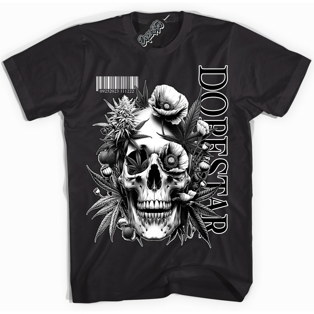 AJ1 Mid Off Noir Toe ‘Skull Poppies’ – Black Streetwear T-Shirt | Sneaker Matching shirt for AJ1 Mid Off Noir Toe | Men's and Women's Streetwear Graphic Tee by Sneaker Shirts Outlet.
