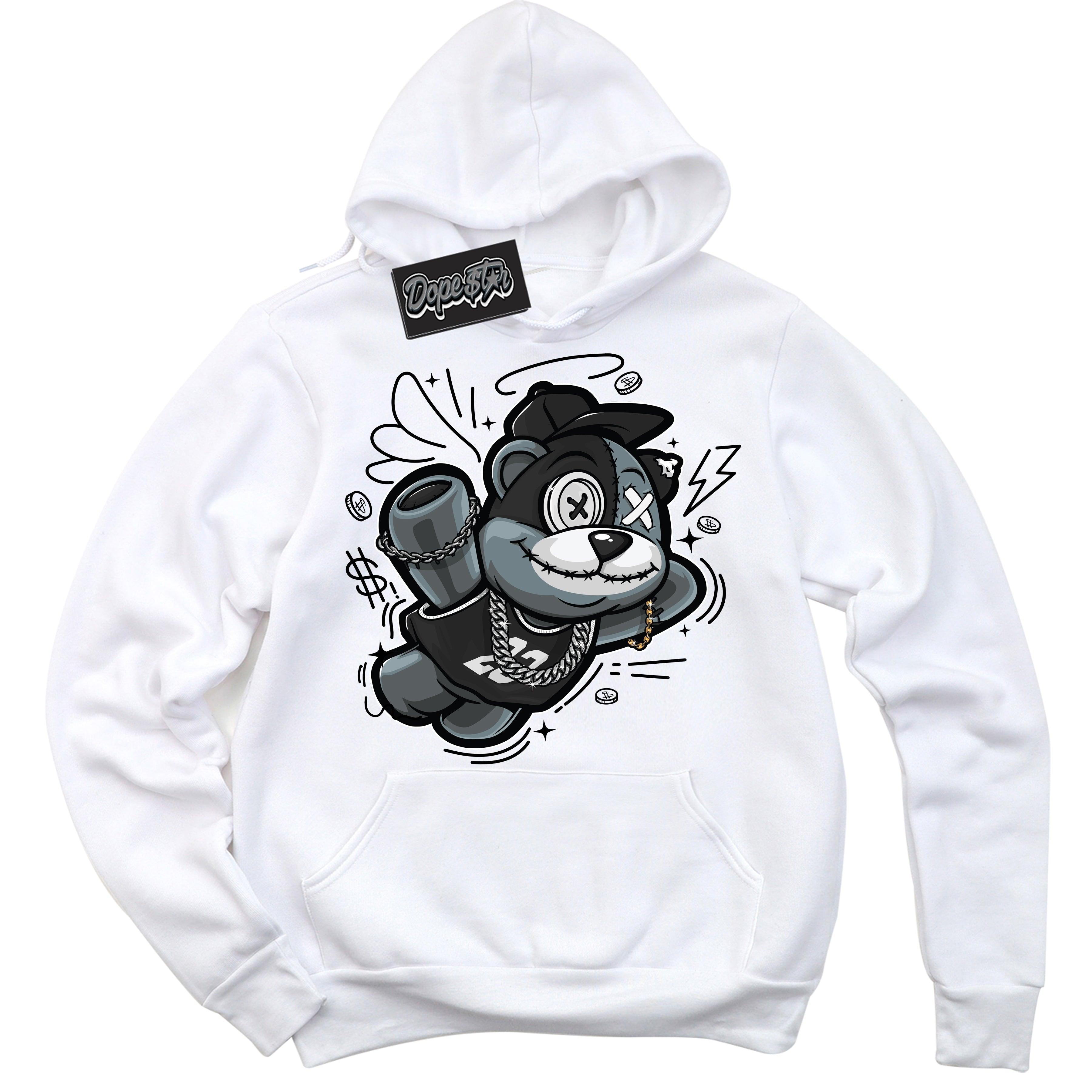 AJ1 Mid Off Noir Toe ‘Slam Dunk Bear’ – White Streetwear Hoodie | Sneaker Matching sweatshirt for AJ1 Mid Off Noir Toe | Men's and Women's Streetwear Graphic Hoodie by Sneaker Shirts Outlet.
