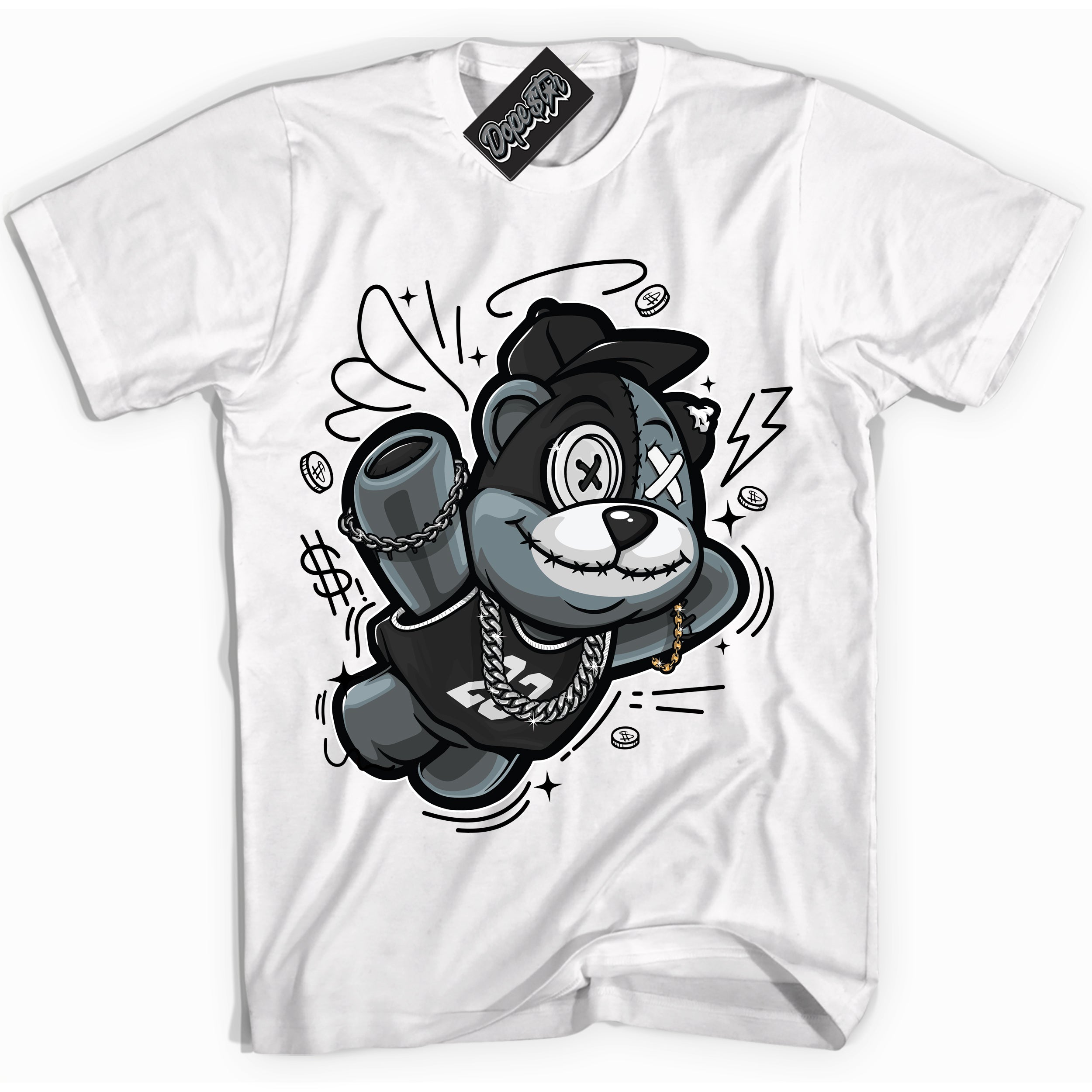 AJ1 Mid Off Noir Toe ‘Slam Dunk Bear’ – White Streetwear T-Shirt | Sneaker Matching shirt for AJ1 Mid Off Noir Toe | Men's and Women's Streetwear Graphic Tee by Sneaker Shirts Outlet.
