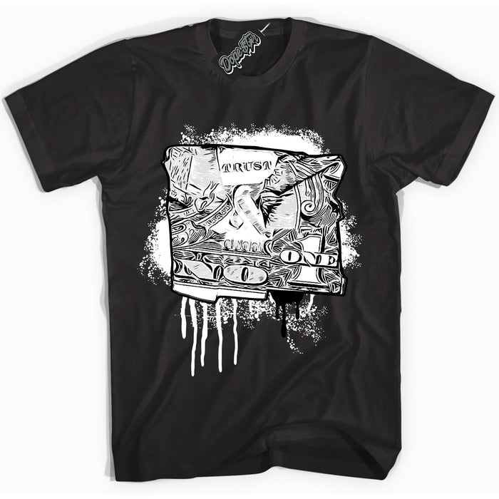 AJ1 Mid Off Noir Toe ‘Trust No One Dollar’ – Black Streetwear T-Shirt | Sneaker Matching shirt for AJ1 Mid Off Noir Toe | Men's and Women's Streetwear Graphic Tee by Sneaker Shirts Outlet.
