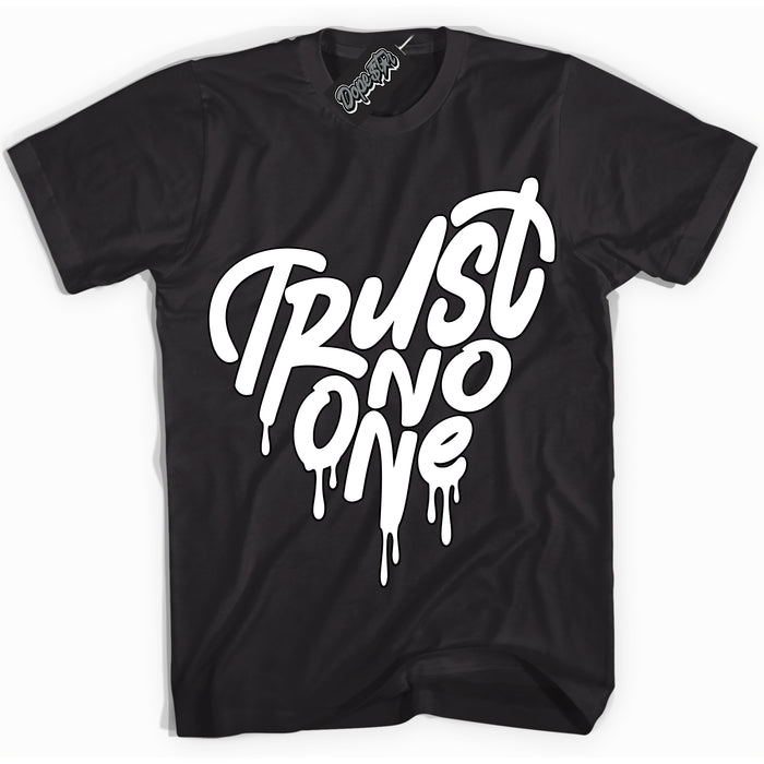 AJ1 Mid Off Noir Toe ‘Trust No One Heart’ – Black Streetwear T-Shirt | Sneaker Matching shirt for AJ1 Mid Off Noir Toe | Men's and Women's Streetwear Graphic Tee by Sneaker Shirts Outlet.
