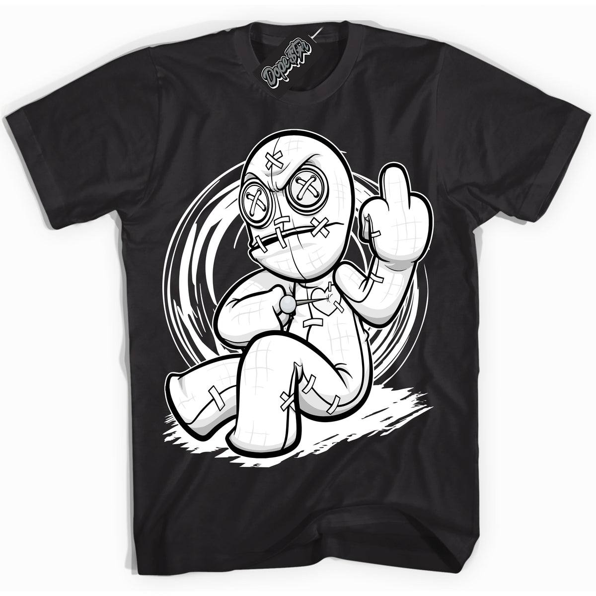 AJ1 Mid Off Noir Toe ‘Voodoo Doll’ – Black Streetwear T-Shirt | Sneaker Matching shirt for AJ1 Mid Off Noir Toe | Men's and Women's Streetwear Graphic Tee by Sneaker Shirts Outlet.