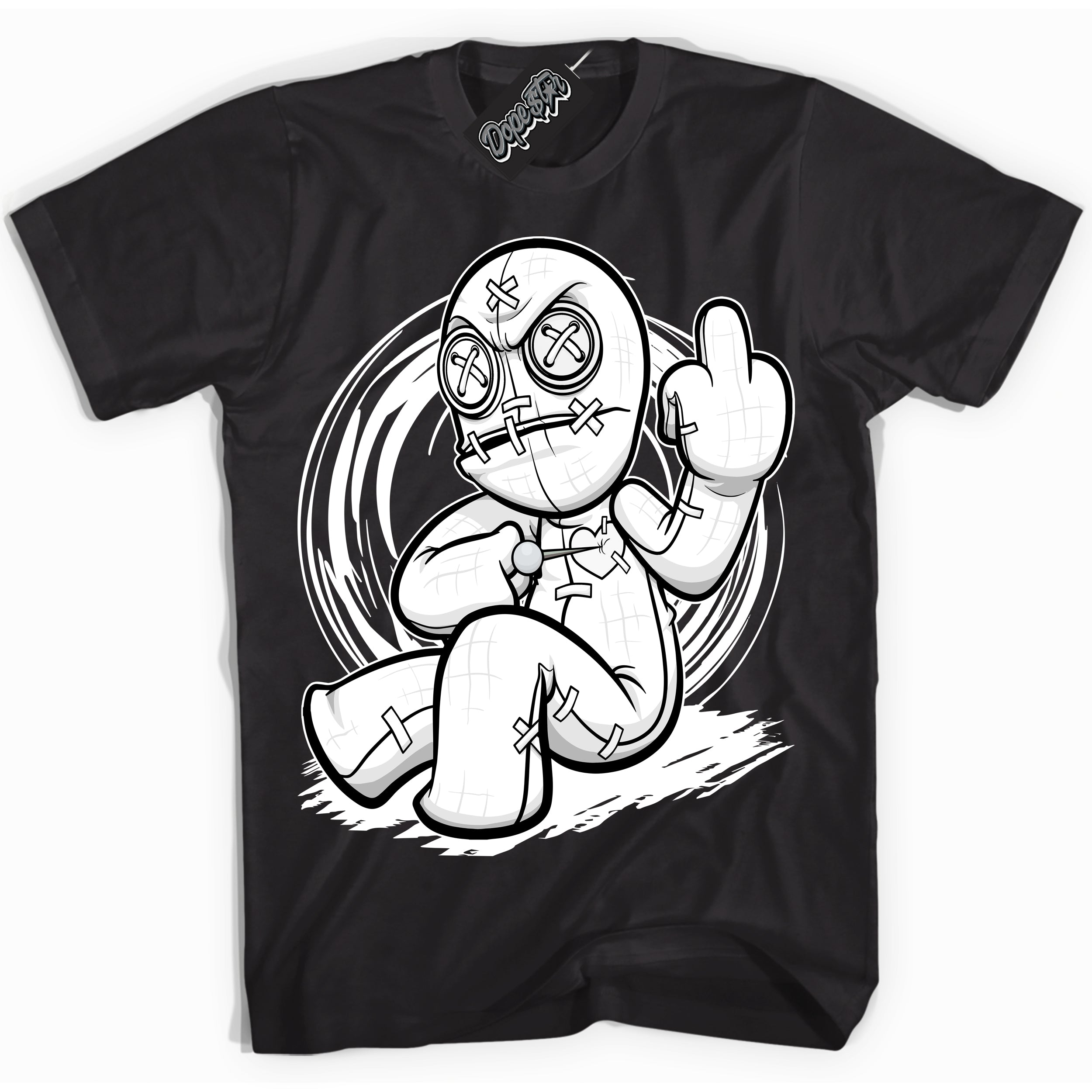 AJ1 Mid Off Noir Toe ‘Voodoo Doll’ – Black Streetwear T-Shirt | Sneaker Matching shirt for AJ1 Mid Off Noir Toe | Men's and Women's Streetwear Graphic Tee by Sneaker Shirts Outlet.