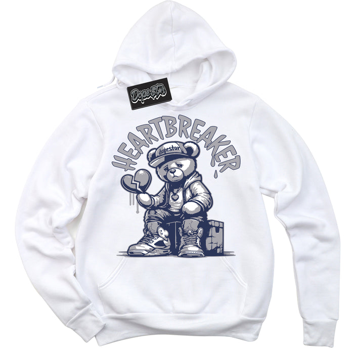 Cool White Hoodie with “Heartbreaker Bear” design that Perfectly Matches Wolf Grey Midnight Navy 1s Jordans.