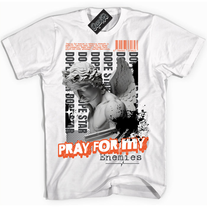 Cool White Shirt with “ Pray Enemies” design that perfectly matches Stash 1s Sneakers.