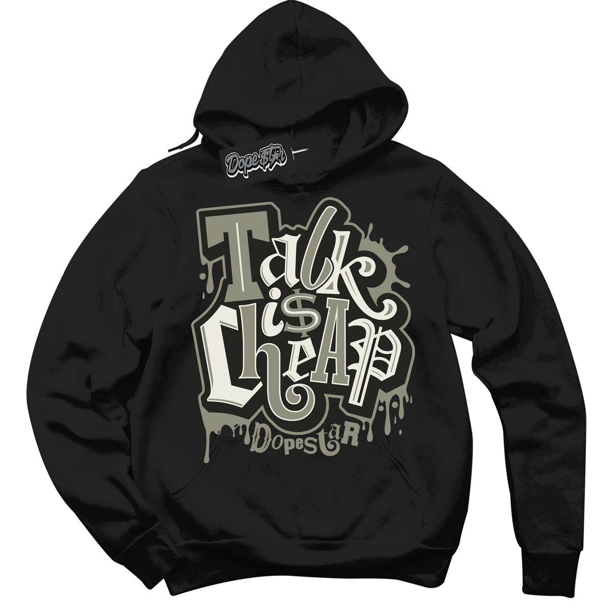Cool Black Hoodie with “ Talk Is Cheap ”  design that Perfectly Matches AJKO Shadow 1s Sneakers.