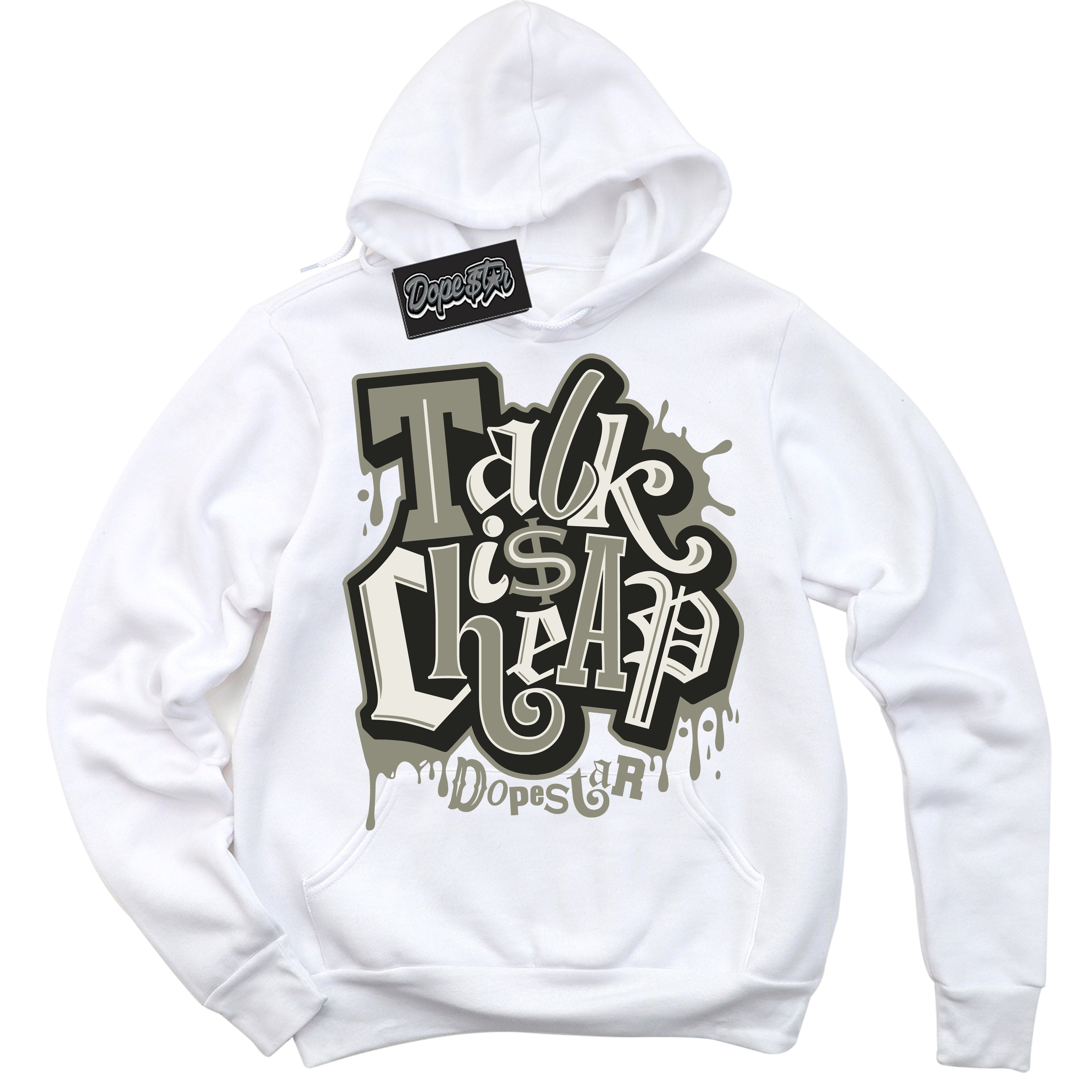 Cool White Hoodie with “ Talk Is Cheap ”  design that Perfectly Matches AJKO Shadow 1s Sneakers.
