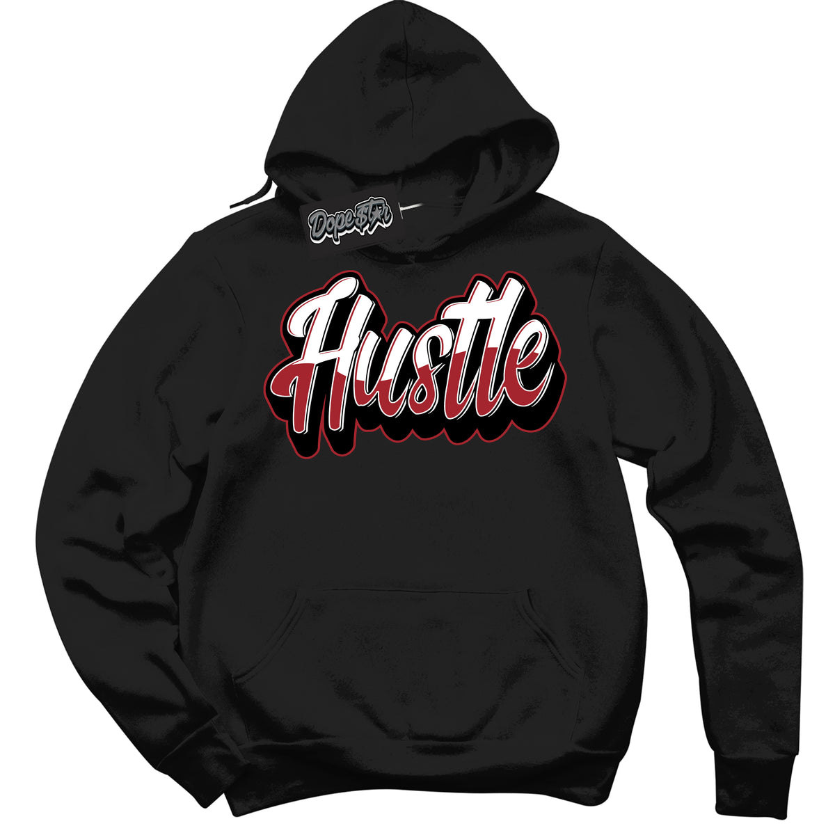 AJ1 Retro High '85 OG Bred ‘Hustle’ – Black Streetwear Hoodie | Sneaker Matching sweatshirt for AJ1 Retro High '85 OG Bred | Men's and Women's Streetwear Graphic Hoodie by Sneaker Shirts Outlet
