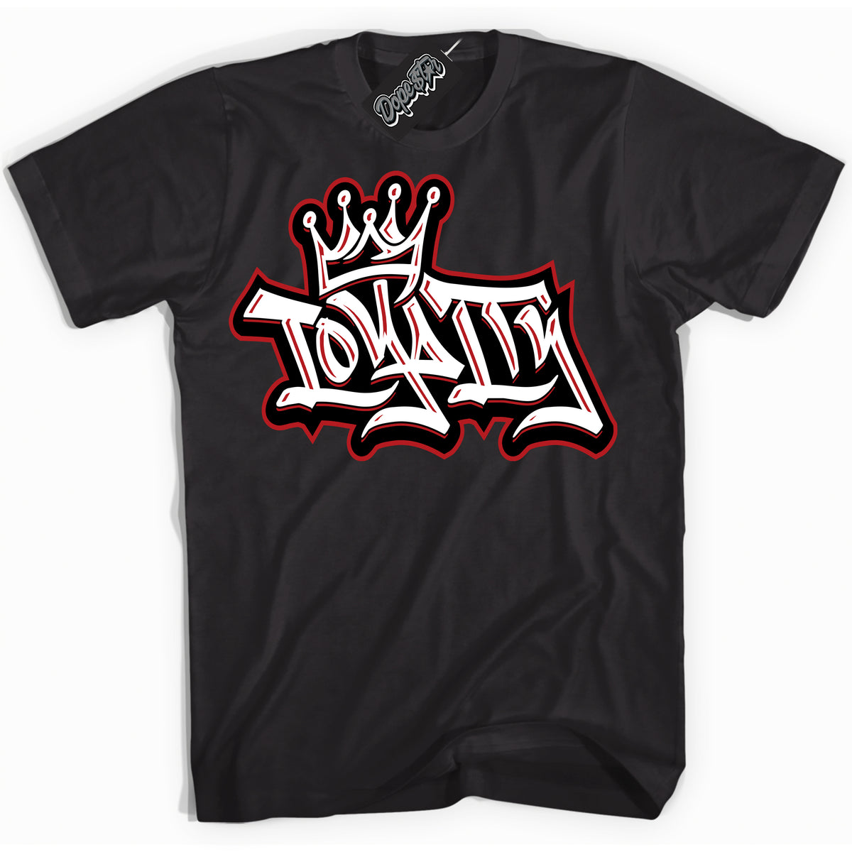 AJ1 Retro High '85 OG Bred ‘Loyalty Crown’ – Black Streetwear T-Shirt | Sneaker Matching shirt for AJ1 Retro High '85 OG Bred | Men's and Women's Streetwear Graphic Tee by Sneaker Shirts Outlet.