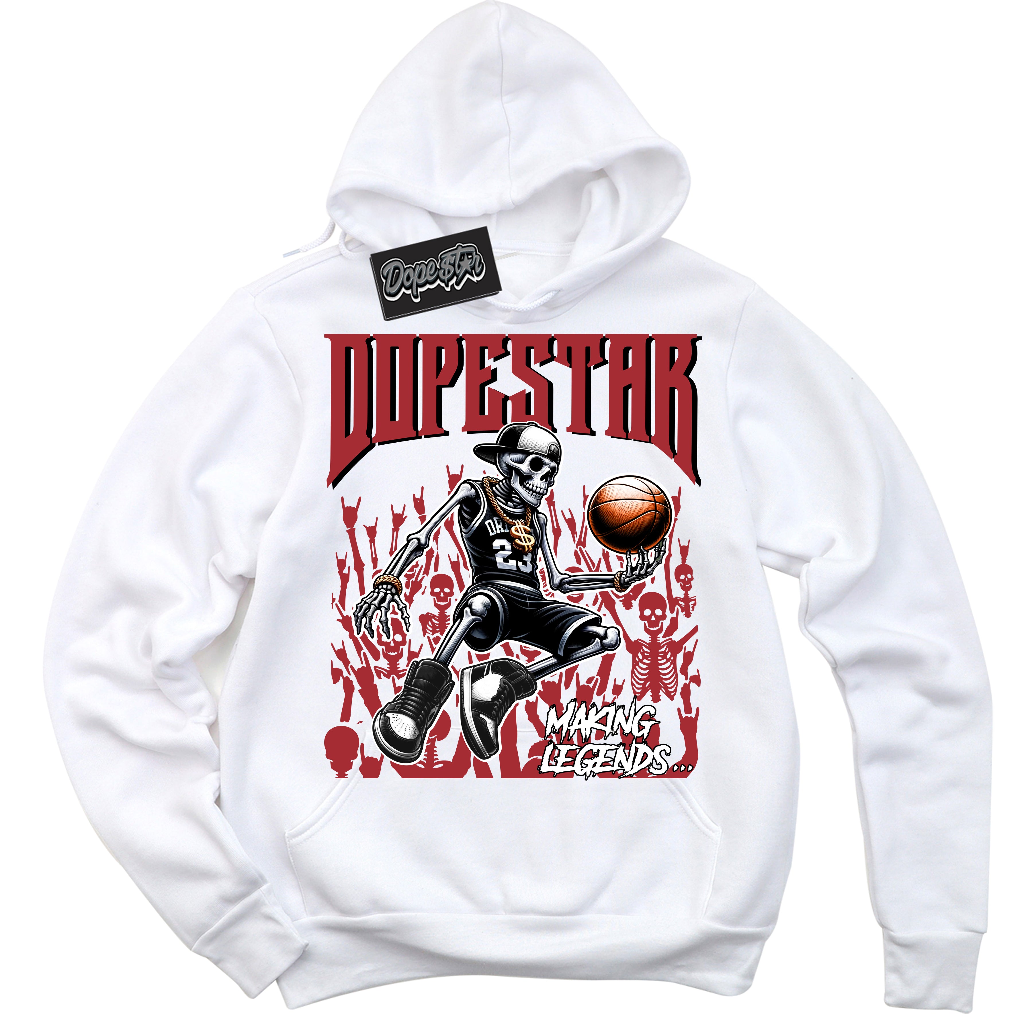 AJ1 Retro High '85 OG Bred ‘Making Legends’ – White Streetwear Hoodie | Sneaker Matching sweatshirt for AJ1 Retro High '85 OG Bred | Men's and Women's Streetwear Graphic Hoodie by Sneaker Shirts Outlet
